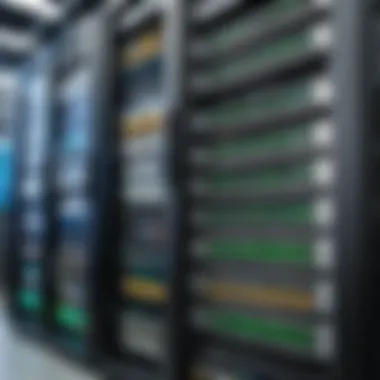 Network Infrastructure in a Server Room A close-up of a server room showcasing network infrastructure.
