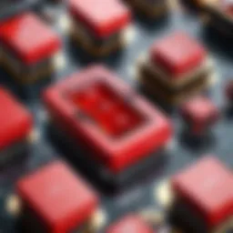 Close-up view of silent red switch mechanics