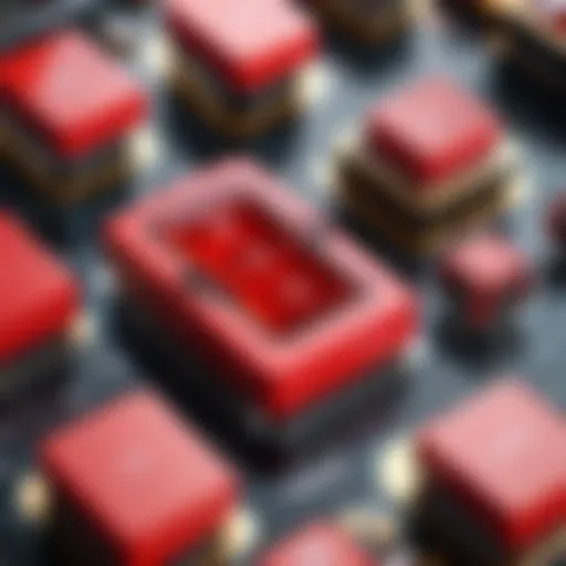 Close-up view of silent red switch mechanics