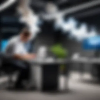 Installation of Smoke Security Systems A technician installing a smoke security system in an office environment