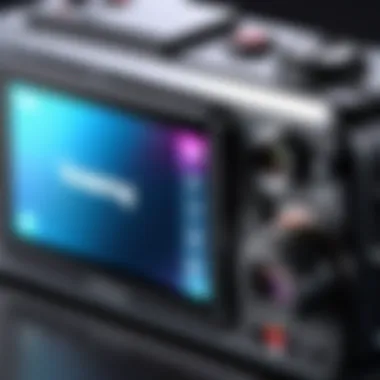 Detailed close-up of a vlogging camera's controls and interface