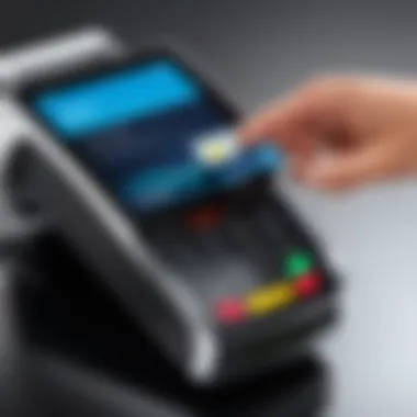 Close-up of a contactless payment terminal in action