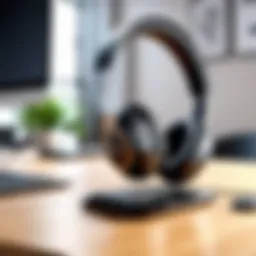 Ergonomically designed office headset on a desk