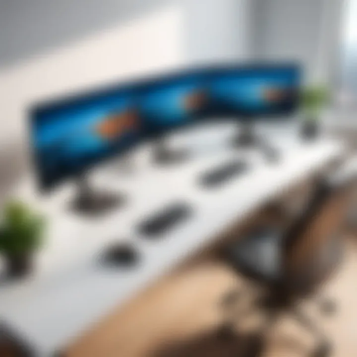 A well-organized desk setup with dual monitors