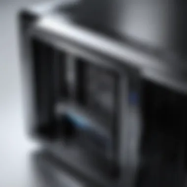 Close-up view of a compact PC casing showcasing its sleek design and ventilation.