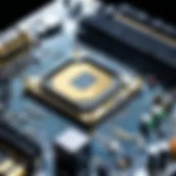 Close-up view of a motherboard showcasing its intricate components