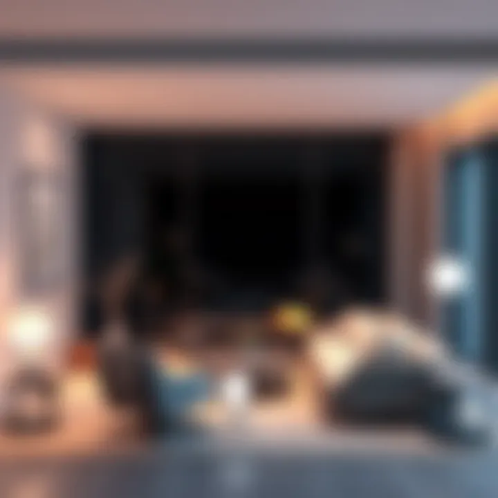 Modern Living Room with Philips Hue Lighting Elegant setup of Philips Hue lights in a modern living room