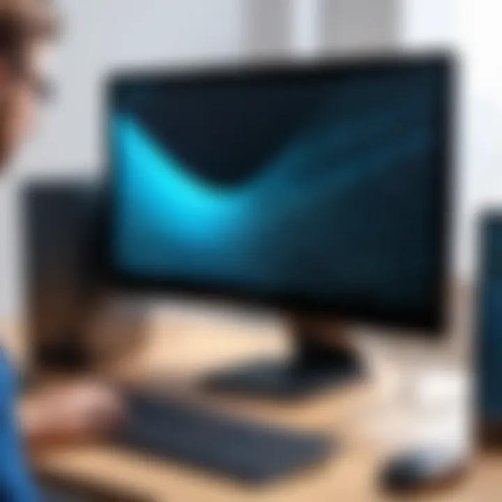 Illustration showing the installation process of a screen filter on a computer monitor.