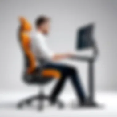 A person adjusting the height of an ergonomic chair