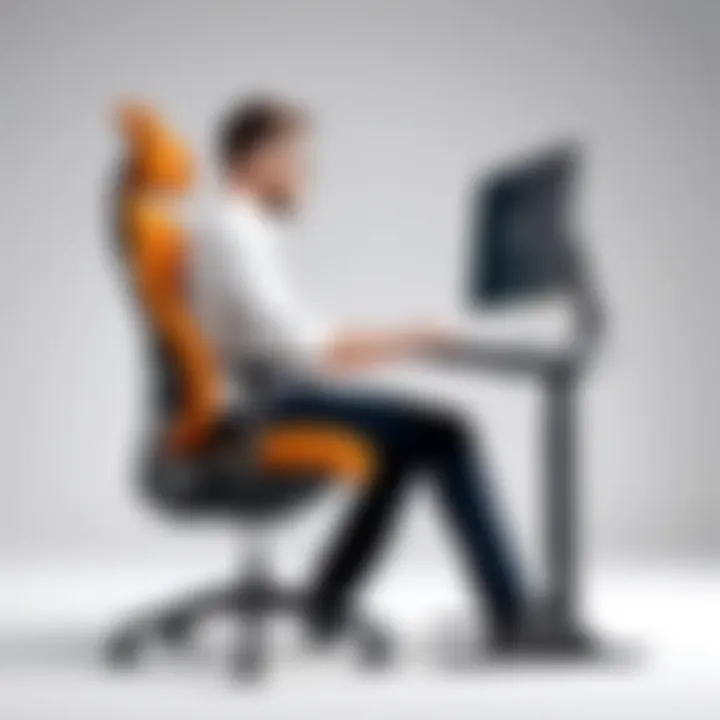 A person adjusting the height of an ergonomic chair