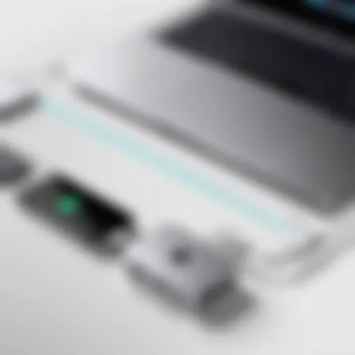 A sleek USB-C dock connected to a MacBook Pro, showcasing multiple ports.